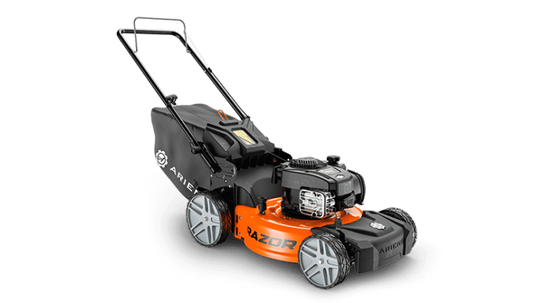 Ariens RAZOR 21-inch push mower with Briggs & Stratton 150cc engine, 3-in-1 mulching, bagging, or rear discharge, and durable 14-gauge steel deck.