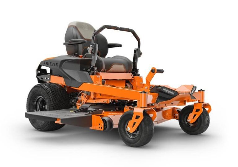 Ariens IKON 48" Zero Turn Mower with 23 hp Kawasaki engine, 11-gauge ENVY™ ELITE cutting deck, foot-operated deck lift, and high-back seat with molded armrests.