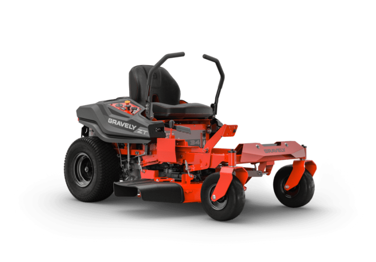 Gravely ZT 34-inch Kawasaki zero-turn mower, compact and durable, designed for residential lawns with commercial-grade construction and precise maneuverability.