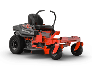 Gravely ZT 34-inch Kawasaki zero-turn mower, compact and durable, designed for residential lawns with commercial-grade construction and precise maneuverability.