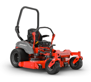 Gravely Pro-Turn EV RD electric zero-turn mower with rugged commercial deck, high-back operator seat, and heavy-duty frame for professional lawn care.