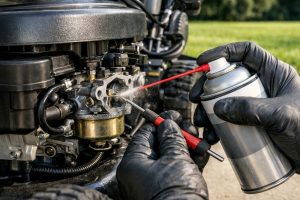 close photo of lawn mowers engine in carburator