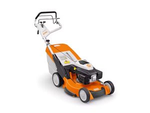 STIHL RM 655 VS push lawn mower with Kohler HD engine, Vario Drive self-propel system, aluminum deck, and polymer grass bag for efficient residential mowing.